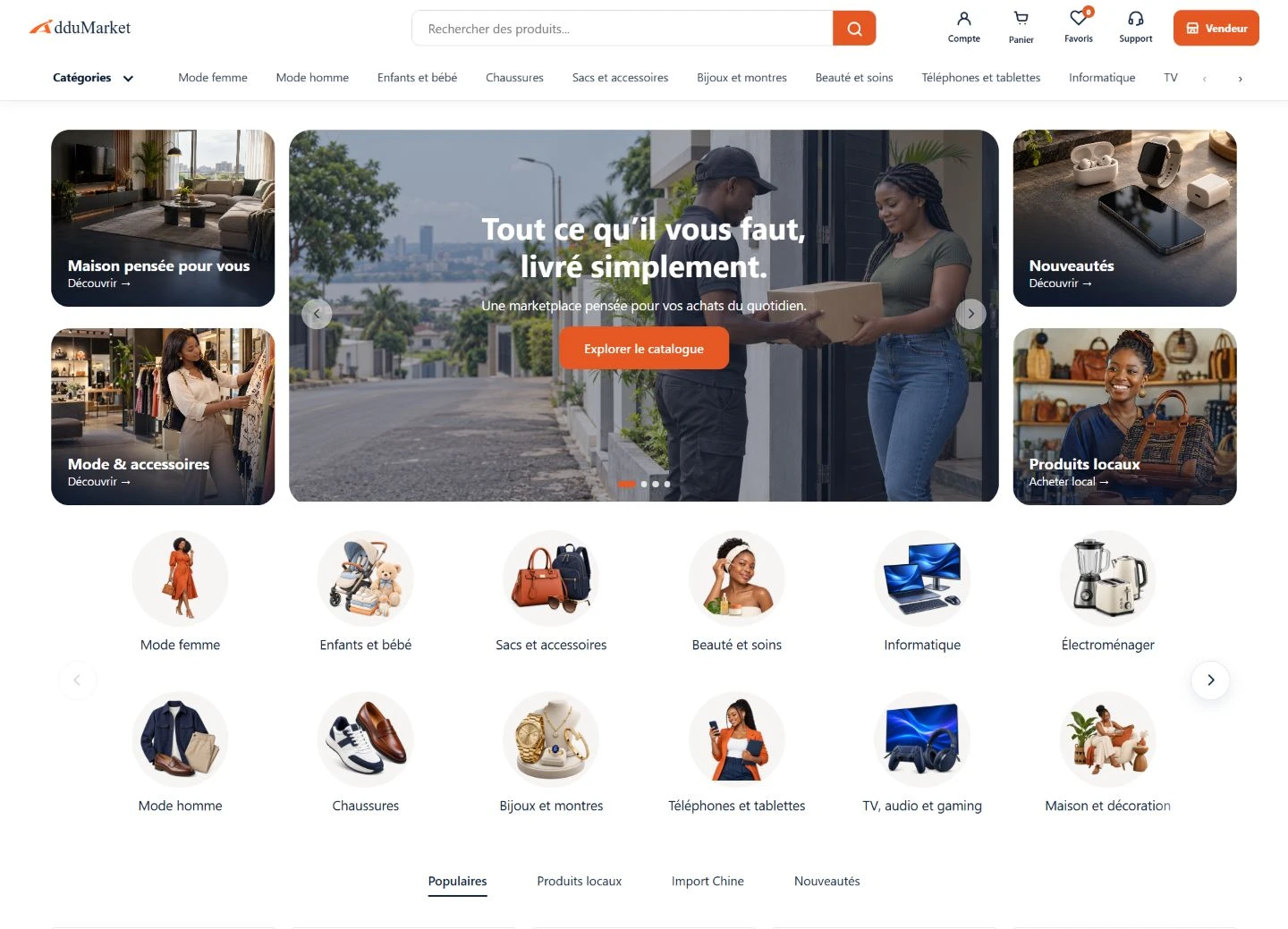 Véritable page d’accueil Addu : catalogue, produits locaux, mode, maison et catégories