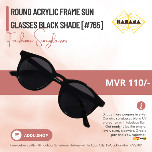 Round Acrylic Frame Black Fashion Glasses Black shade [#765]