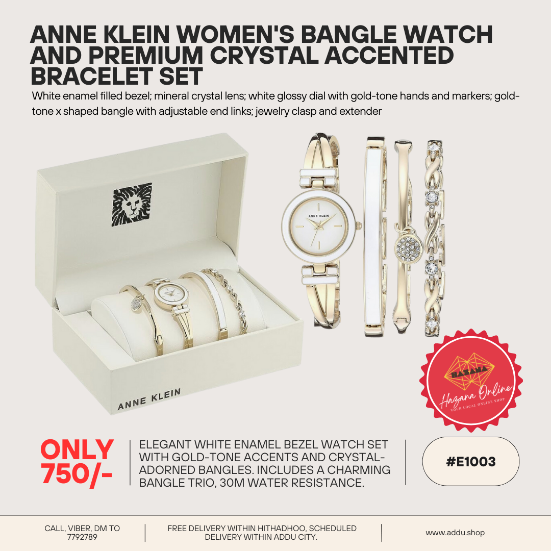 Anne Klein Women's Bangle Watch and Premium Crystal Accented Bracelet Set [#E1003]
