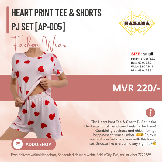 Heart Print Tee & Shorts PJ Set [AP-005]