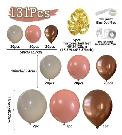 131pcs Latex Balloons With A Mix Of Beige And Pink Colors [#897]